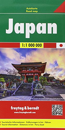 Japan, Autokarte 1:1 Mio.: Touristische Informationen, Entfernungen in km, Fähren von FREYTAG-BERNDT UND ARTARIA